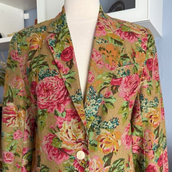 Vintage 90’s GAP Floral Linen Cotton Blazer Boyfriend Jacket Cottagecore - Picture 6 of 8
